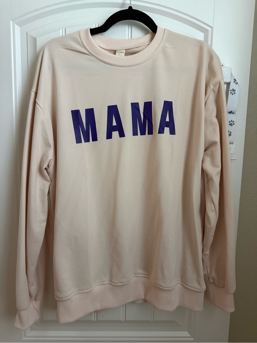 Source Unknown Cream "MAMA" Crewneck Sweater with Purple Lettering